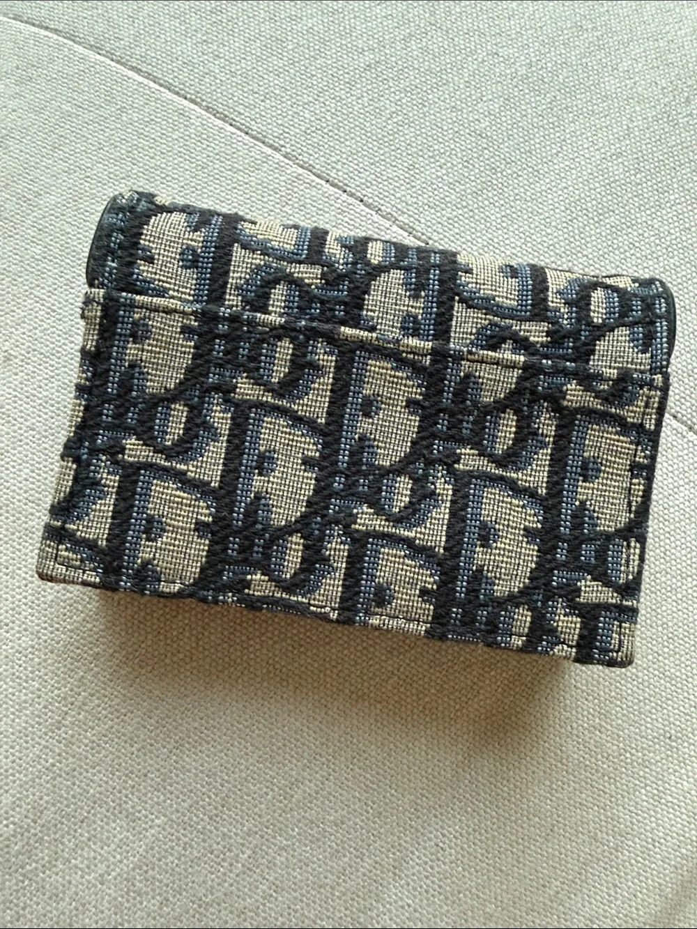 Dior Oblique Canvas Mini Saddle Cardholder in Blue and Beige